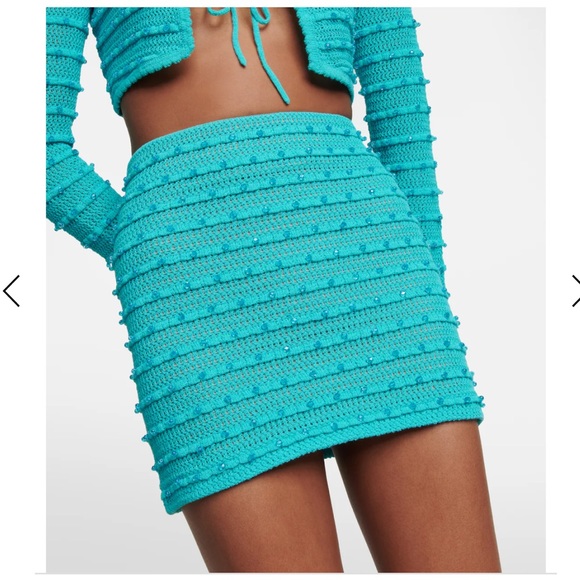 NWT: SELF-PORTRAIT size small Embellished striped knit mini skirt in blue - Picture 2 of 7